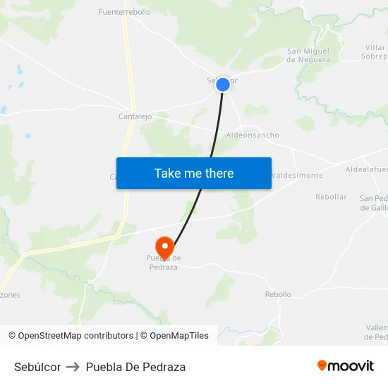 Sebúlcor to Puebla De Pedraza map