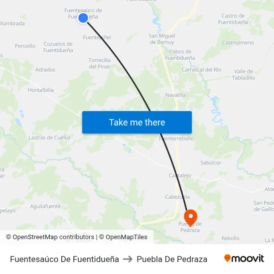Fuentesaúco De Fuentidueña to Puebla De Pedraza map