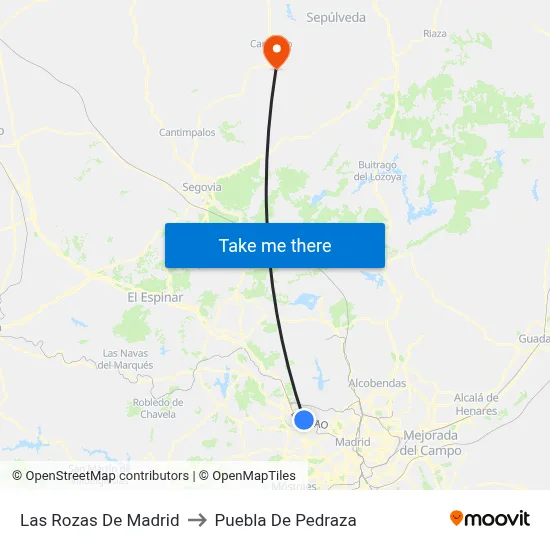 Las Rozas De Madrid to Puebla De Pedraza map