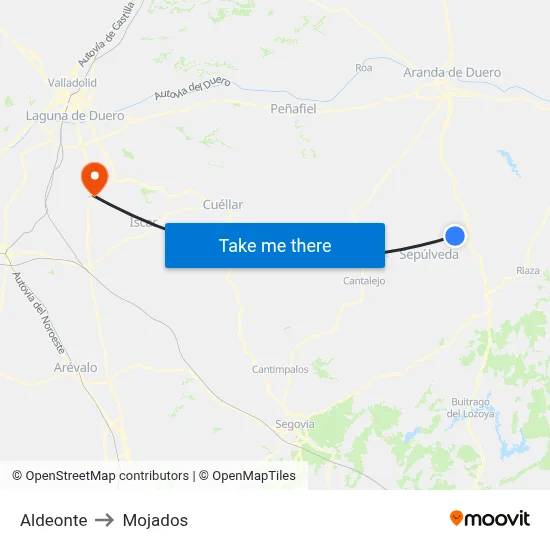 Aldeonte to Mojados map