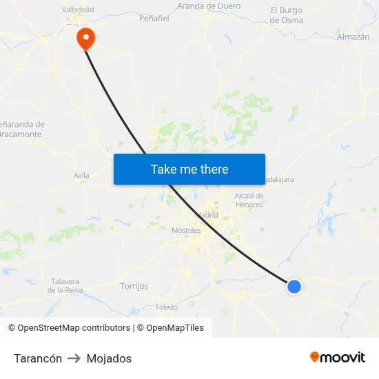Tarancón to Mojados map