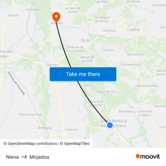Nieva to Mojados map