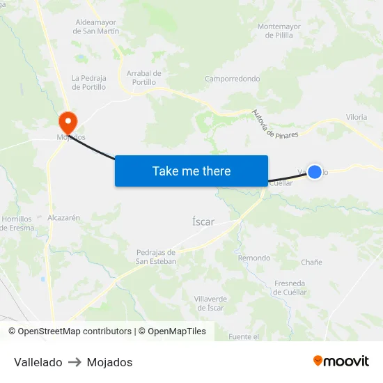 Vallelado to Mojados map