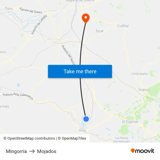 Mingorría to Mojados map