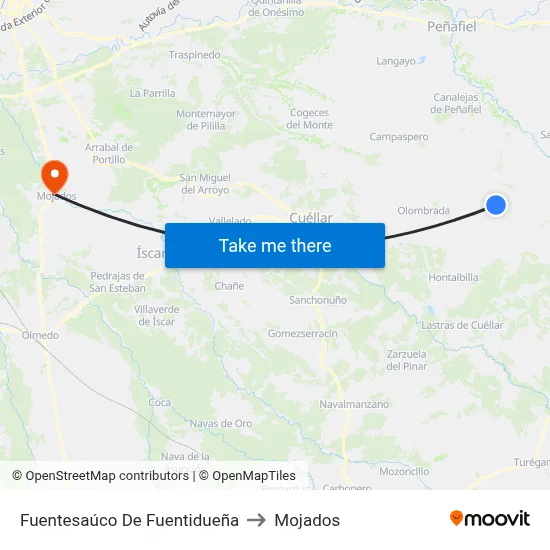 Fuentesaúco De Fuentidueña to Mojados map