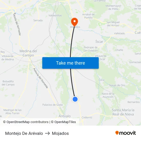 Montejo De Arévalo to Mojados map