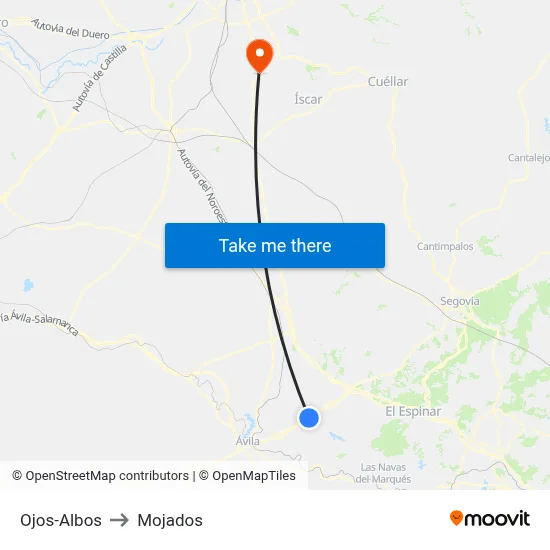 Ojos-Albos to Mojados map