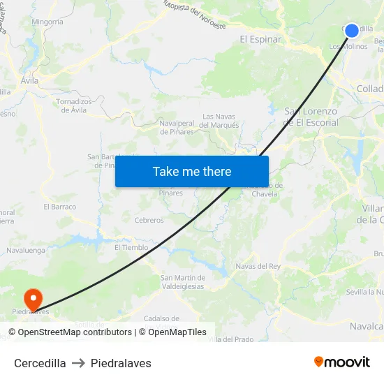 Cercedilla to Piedralaves map