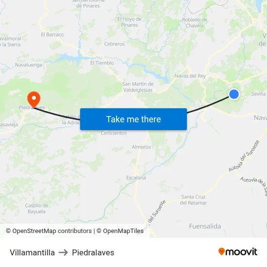 Villamantilla to Piedralaves map