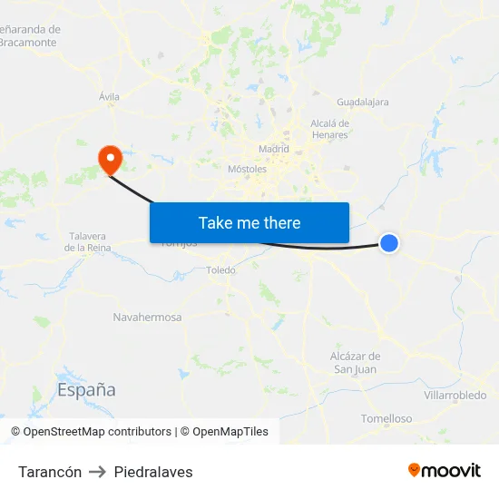 Tarancón to Piedralaves map