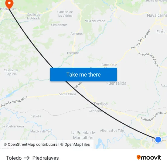 Toledo to Piedralaves map