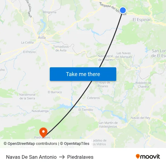 Navas De San Antonio to Piedralaves map
