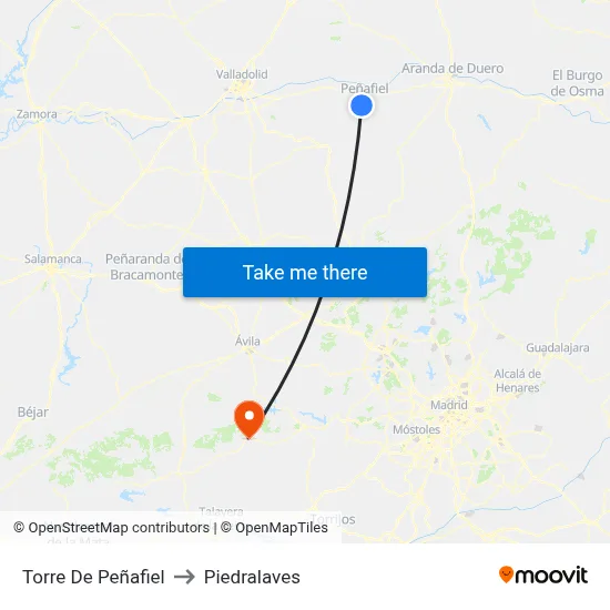 Torre De Peñafiel to Piedralaves map