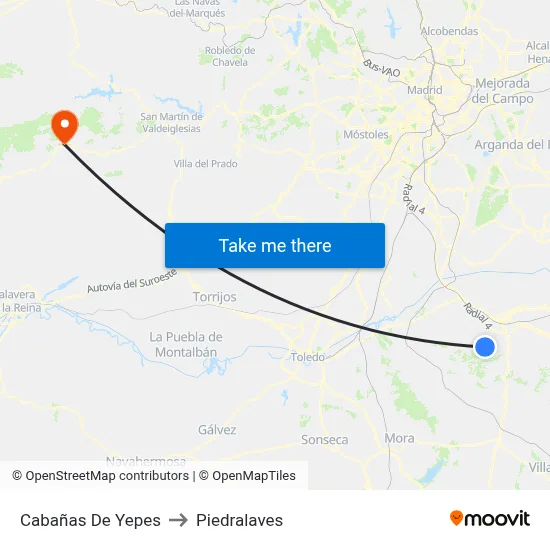 Cabañas De Yepes to Piedralaves map
