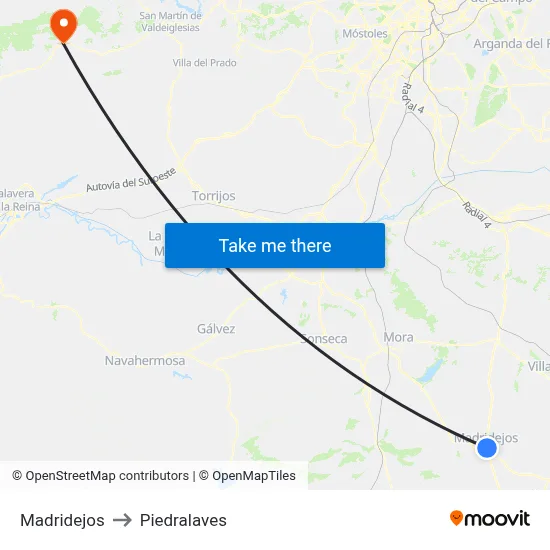 Madridejos to Piedralaves map