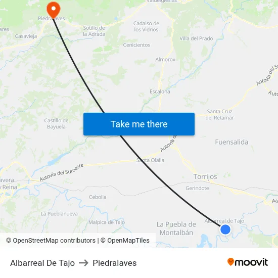 Albarreal De Tajo to Piedralaves map
