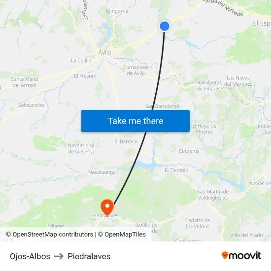 Ojos-Albos to Piedralaves map