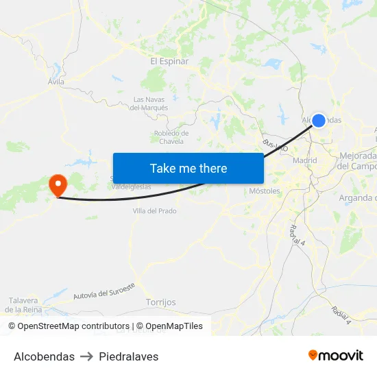 Alcobendas to Piedralaves map
