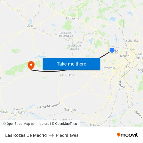 Las Rozas De Madrid to Piedralaves map