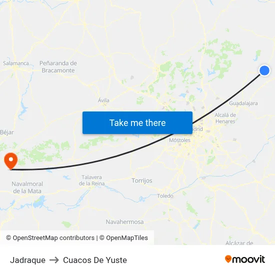 Jadraque to Cuacos De Yuste map