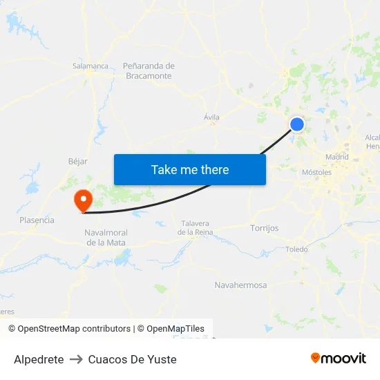Alpedrete to Cuacos De Yuste map