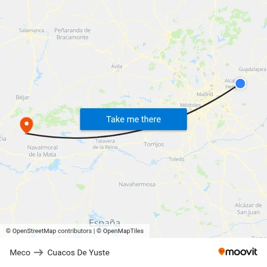 Meco to Cuacos De Yuste map