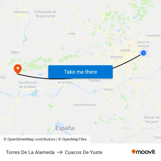 Torres De La Alameda to Cuacos De Yuste map