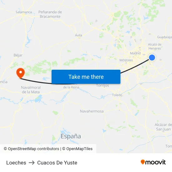 Loeches to Cuacos De Yuste map