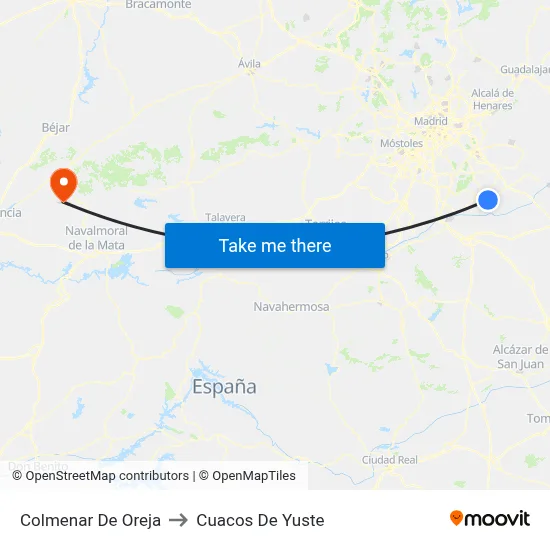 Colmenar De Oreja to Cuacos De Yuste map