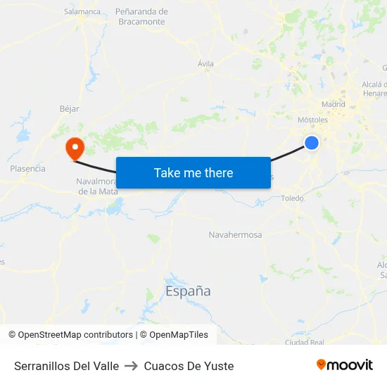 Serranillos Del Valle to Cuacos De Yuste map