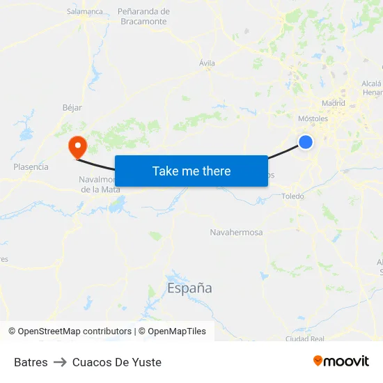 Batres to Cuacos De Yuste map
