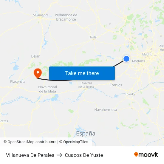 Villanueva De Perales to Cuacos De Yuste map