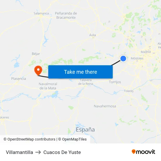 Villamantilla to Cuacos De Yuste map
