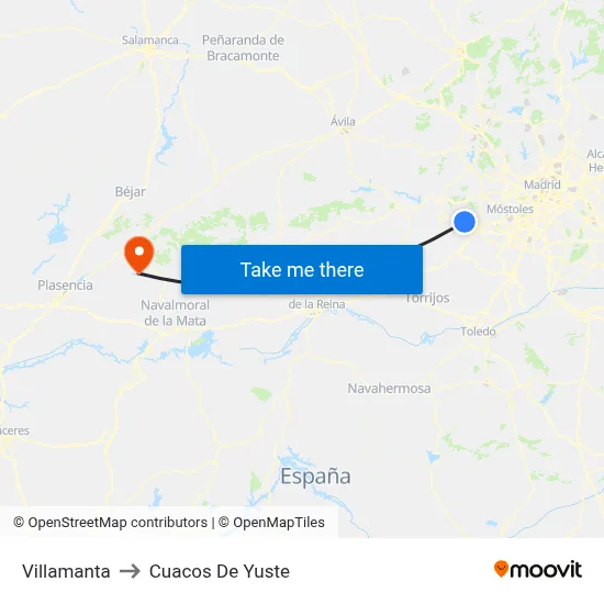 Villamanta to Cuacos De Yuste map