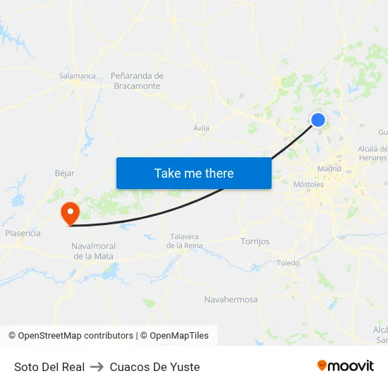 Soto Del Real to Cuacos De Yuste map