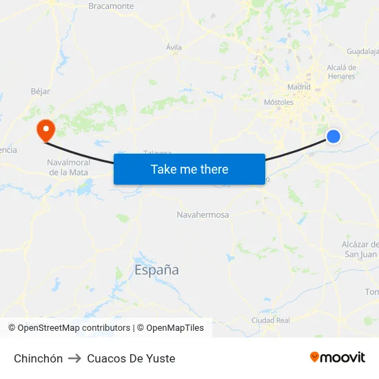 Chinchón to Cuacos De Yuste map
