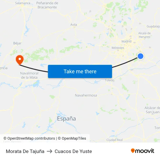 Morata De Tajuña to Cuacos De Yuste map