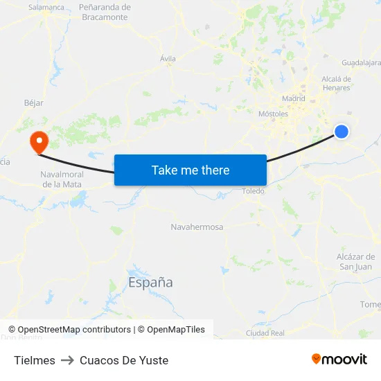 Tielmes to Cuacos De Yuste map