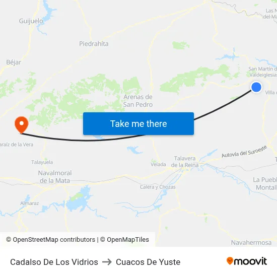 Cadalso De Los Vidrios to Cuacos De Yuste map