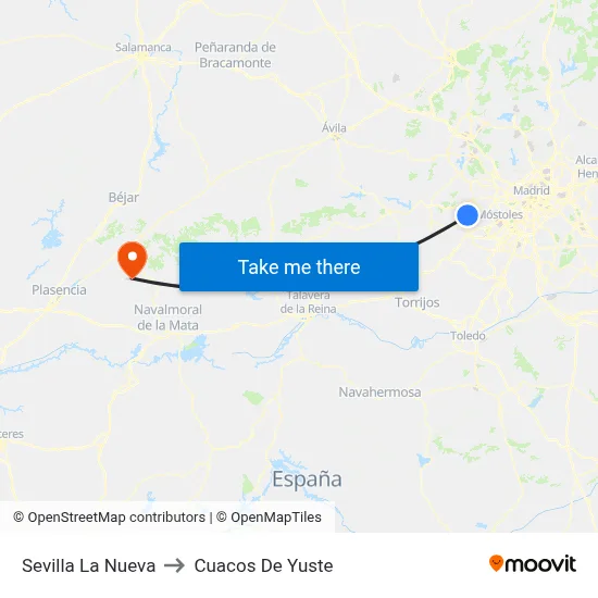 Sevilla La Nueva to Cuacos De Yuste map
