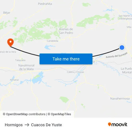 Hormigos to Cuacos De Yuste map