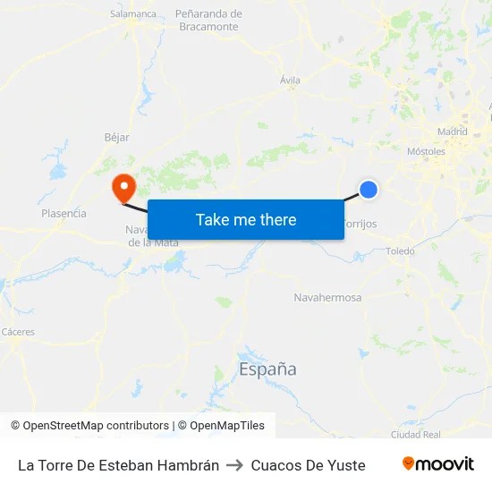 La Torre De Esteban Hambrán to Cuacos De Yuste map