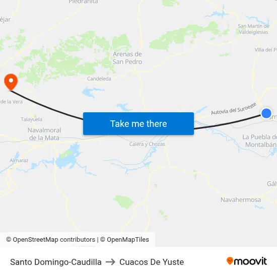 Santo Domingo-Caudilla to Cuacos De Yuste map