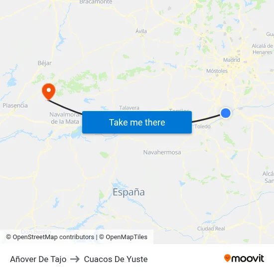 Añover De Tajo to Cuacos De Yuste map