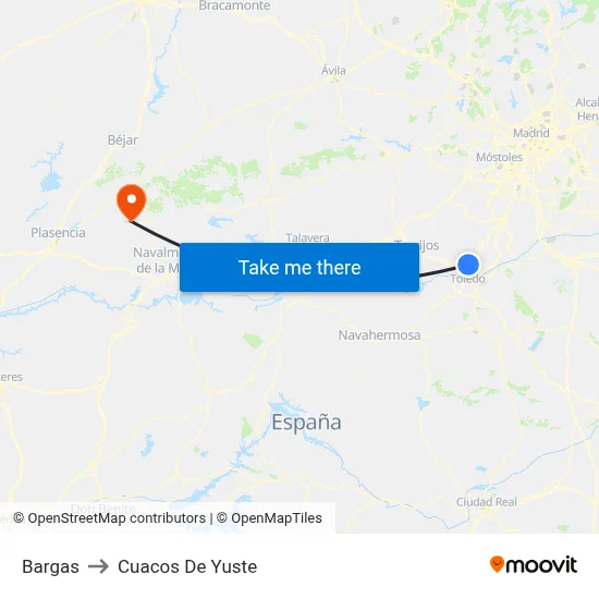 Bargas to Cuacos De Yuste map