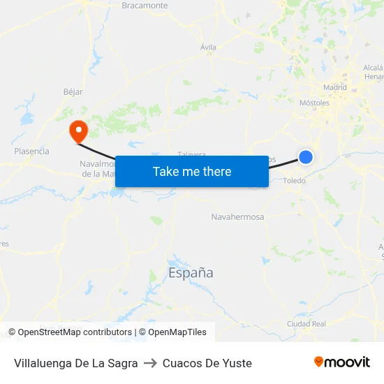 Villaluenga De La Sagra to Cuacos De Yuste map