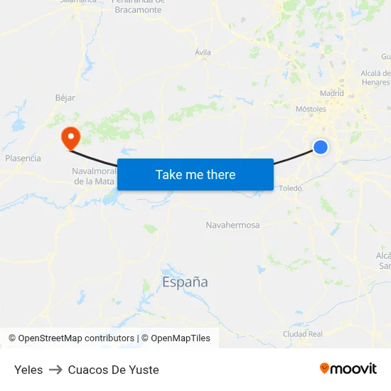 Yeles to Cuacos De Yuste map