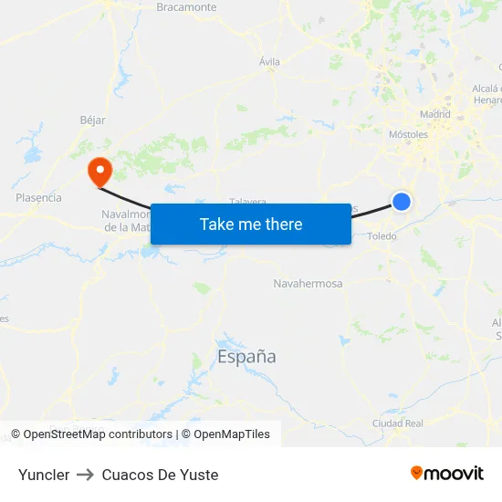 Yuncler to Cuacos De Yuste map