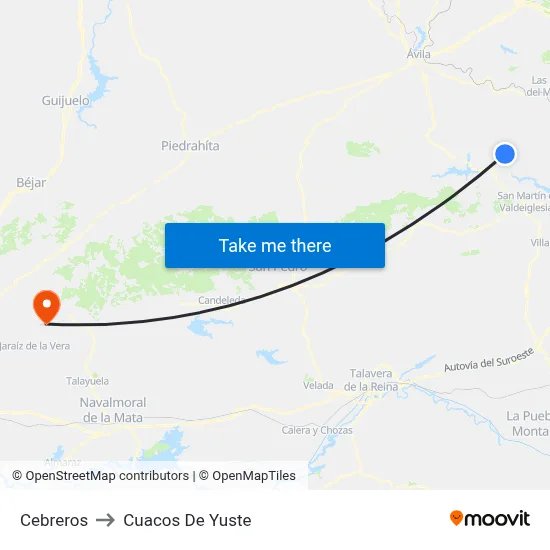 Cebreros to Cuacos De Yuste map