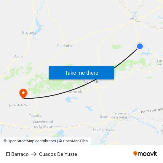 El Barraco to Cuacos De Yuste map
